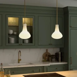 Yuri 11.75" Wide Pendant With Glass Shade In Brass/White Milk -office furniture sale a15ae7ca282298279e349e8ddaf91c63bd