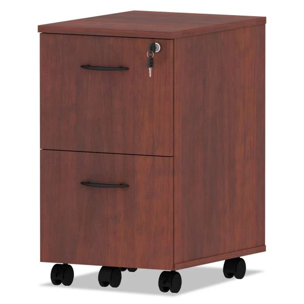 Alera Valencia Series Mobile Pedestal, Left Or Right, 2 Legal/Letter-Size File Drawers, Medium Cherry, 15.38" X 20" X 26.63" 2 Alera Valencia Series Mobile Pedestal, Left Or Right, 2 Legal/Letter-Size File Drawers, Medium Cherry, 15.38" X 20" X 26.63" - Image 2