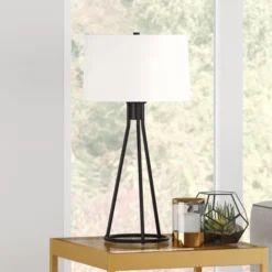 Nova 28" Tall Table Lamp With Fabric Shade In Blackened Bronze/White -office furniture sale a3762378ad5e09dbaae3bc3d96cf85e501