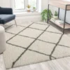 Roxy Shag Style Diamond Trellis Area Rug - 5' X 7' - Ivory/Gray Polyester (PET)