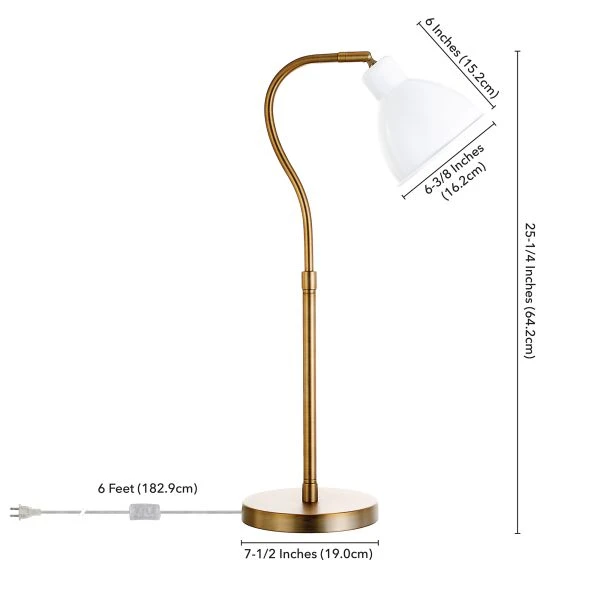 Vincent 25.13" Tall Table Lamp With Metal Shade In Brass/White/Brass 8 Vincent 25.13" Tall Table Lamp With Metal Shade In Brass/White/Brass - Image 8