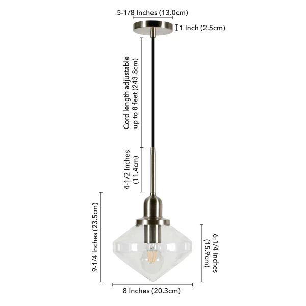 Zariza 8" Wide Pendant With Glass Shade In Brushed Nickel /Clear 3 Zariza 8" Wide Pendant With Glass Shade In Brushed Nickel /Clear - Image 3