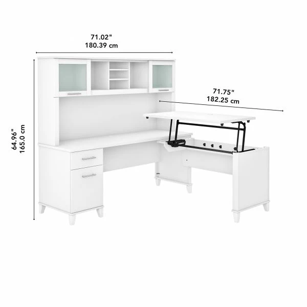 Bush Furniture Somerset 72W 3 Position Sit To Stand L Shaped Desk With Hutch In White 2 Bush Furniture Somerset 72W 3 Position Sit To Stand L Shaped Desk With Hutch In White - Image 2