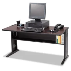 Safco Computer Desk With Reversible Top, 47.5" X 28" X 30", Mahogany/Medium Oak/Black