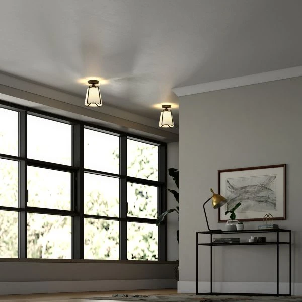 Marduk 9.5" Semi Flush Mount With Fabric Shade In Blackened Bronze/White 5 Marduk 9.5" Semi Flush Mount With Fabric Shade In Blackened Bronze/White - Image 5