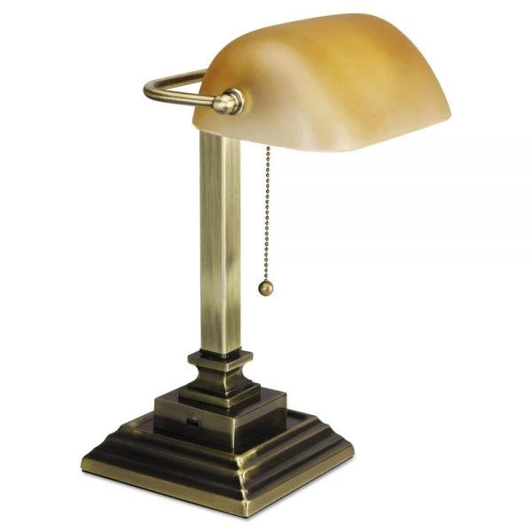 Alera Traditional Banker's Lamp With USB, 10w X 10d X 15h, Antique Brass 2 Alera Traditional Banker's Lamp With USB, 10w X 10d X 15h, Antique Brass - Image 2