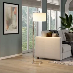 Grayson 64" Tall Floor Lamp With Fabric Shade In Polished Nickel/White -office furniture sale a5572da006b0256706d98f7318420914ff