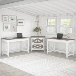 Bush Furniture Key West 2 Person Desk Set With Lateral File Cabinet In Pure White And Shiplap Gray -office furniture sale a565d488e2ce8ba79fbeb90974c4b02c8d