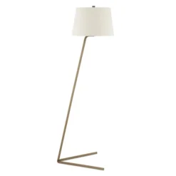 Markos Tilted Floor Lamp With Fabric Shade In Brass/White