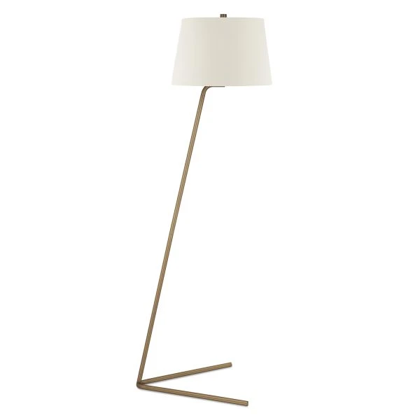 Markos Tilted Floor Lamp With Fabric Shade In Brass/White 1 Markos Tilted Floor Lamp With Fabric Shade In Brass/White