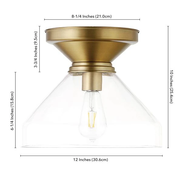 Abbott 12" Wide Flush Mount With Glass Shade In Brushed Brass/Clear 3 Abbott 12" Wide Flush Mount With Glass Shade In Brushed Brass/Clear - Image 3