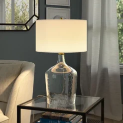 Casco 24" Tall Table Lamp With Fabric Shade In Textured Clear Glass/Brass/White -office furniture sale a59e9844c029d78a99452340c79e58b843