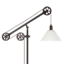 Descartes Pulley System Floor Lamp With Glass Shade In Blackened Bronze/White -office furniture sale a5b0fe7e6a485e837bba45554b48c7d8be