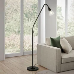Challice Arc Floor Lamp With Glass Shade In Blackened Bronze/Clear -office furniture sale a62d8cf96c3fdd43acec2ad0faead5fcbe