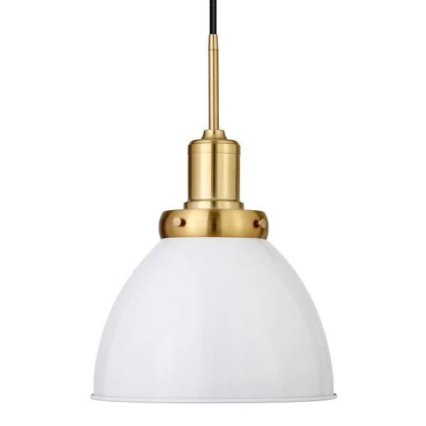 Madison 12" Wide Pendant With Metal Shade In White/Brass/White 8 Madison 12" Wide Pendant With Metal Shade In White/Brass/White - Image 8