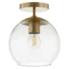 Bartlett 9" Wide Semi Flush Mount With Glass Shade In Brass/Seeded