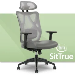 Serta SitTrue Ridgefield Ergonomic Mesh/Vegan Leather High-Back Task Chair, Gray/Black -office furniture sale a7c731e27f1386b637c9be769df7bb9252