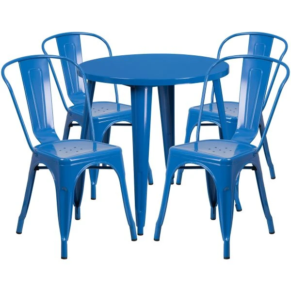 Dalton Commercial Grade 30" Round Blue Metal Indoor-Outdoor Table Set With 4 Cafe Chairs 2 Dalton Commercial Grade 30" Round Blue Metal Indoor-Outdoor Table Set With 4 Cafe Chairs - Image 2