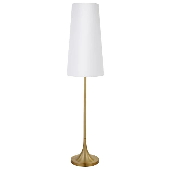 Yana 60" Tall Floor Lamp With Fabric Shade In Brass/White 1 Yana 60" Tall Floor Lamp With Fabric Shade In Brass/White