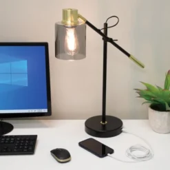 Veretti 23"H Modern Tilt-Arm Lamp, Adjustable, Smokey Gray Shade/Black Base 16 Veretti 23"H Modern Tilt-Arm Lamp, Adjustable, Smokey Gray Shade/Black Base -office furniture sale a805e101584a0410db580effe57a48c6ac