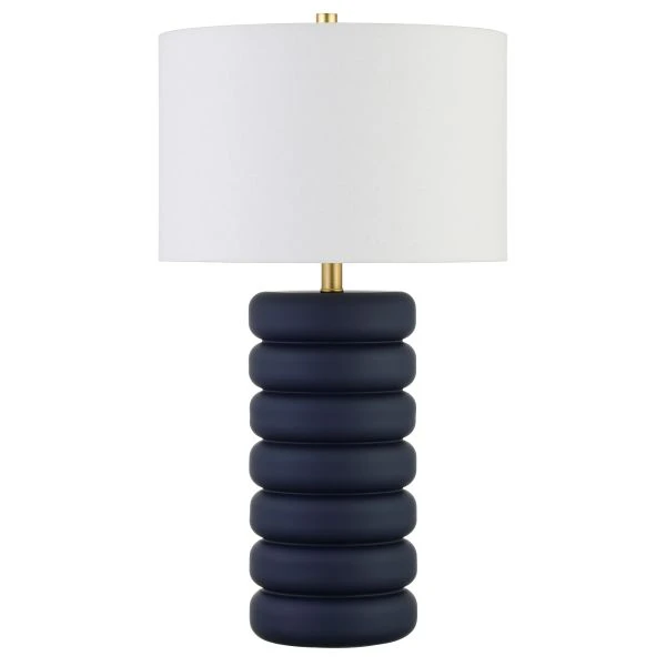 Zelda 25" Tall Ceramic Bubble Body Table Lamp With Fabric Shade In Matte Navy/Brass/White 1 Zelda 25" Tall Ceramic Bubble Body Table Lamp With Fabric Shade In Matte Navy/Brass/White