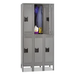 Tennsco Double Tier Locker With Legs, Triple Stack, 36w X 18d X 78h, Medium Gray