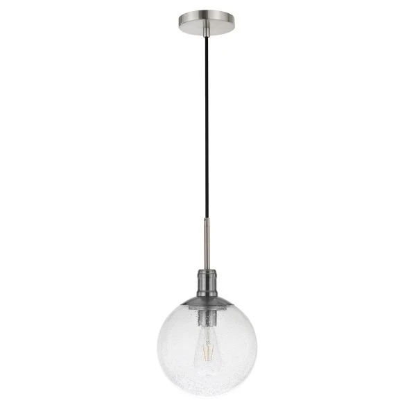 Walker 9" Wide Pendant With Glass Shade In Brushed Nickel /Seeded 1 Walker 9" Wide Pendant With Glass Shade In Brushed Nickel /Seeded