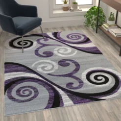 Valli Collection 5' X 7' Purple Abstract Area Rug - Olefin Rug With Jute Backing - Hallway, Entryway, Bedroom, Living Room