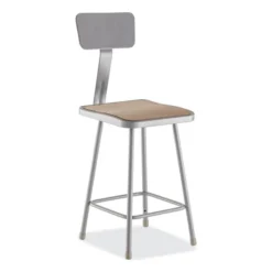 NPS 6300 Series HD Square Seat Stool W/Backrest, Supports 500 Lb, 23.25" Seat Ht, Brown Seat,Gray Back/Base,Ships In 1-3 Bus Days