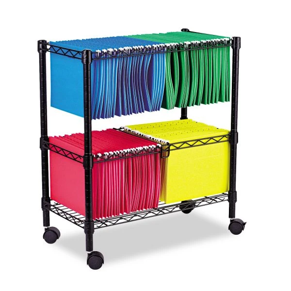 Alera Two-Tier File Cart For Front-to-Back + Side-to-Side Filing, Metal, 1 Shelf, 3 Bins, 26" X 14" X 29.5", Black 1 Alera Two-Tier File Cart For Front-to-Back + Side-to-Side Filing, Metal, 1 Shelf, 3 Bins, 26" X 14" X 29.5", Black