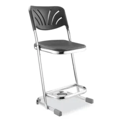 NPS 6600 Series Elephant Z-Stool With Backrest, Supports 500 Lb, 22" Seat Ht, Black Seat/Back, Chrome Frame,Ships In 1-3 Bus Days