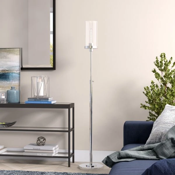 Frieda 66" Tall Floor Lamp With Glass Shade In Polished Nickel/Clear 5 Frieda 66" Tall Floor Lamp With Glass Shade In Polished Nickel/Clear - Image 5