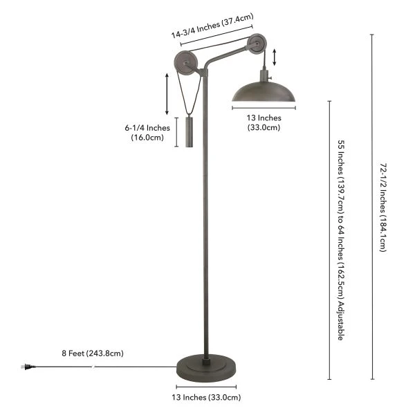Neo Solid Wheel Pulley System Floor Lamp With Metal Shade In Aged Steel/Aged Steel 5 Neo Solid Wheel Pulley System Floor Lamp With Metal Shade In Aged Steel/Aged Steel - Image 5