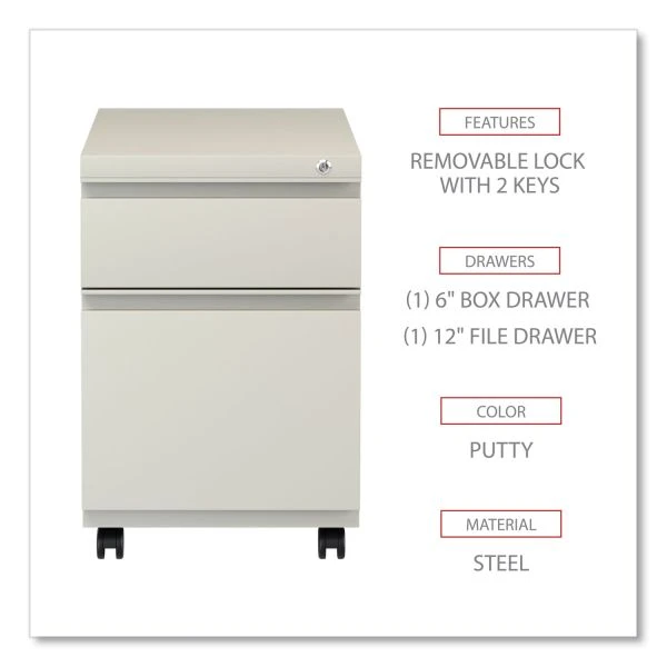 Alera File Pedestal With Full-Length Pull, Left Or Right, 2-Drawers: Box/File, Legal/Letter, Putty, 14.96" X 19.29" X 21.65" 2 Alera File Pedestal With Full-Length Pull, Left Or Right, 2-Drawers: Box/File, Legal/Letter, Putty, 14.96" X 19.29" X 21.65" - Image 2