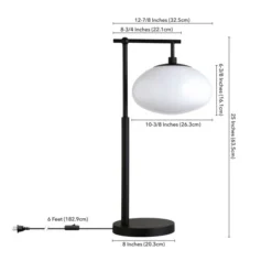 Blume 25" Tall Arc Table Lamp With Glass Shade In Blackened Bronze/White Milk -office furniture sale aa2e5ffffb2839b2e1296924d10ef84e9b