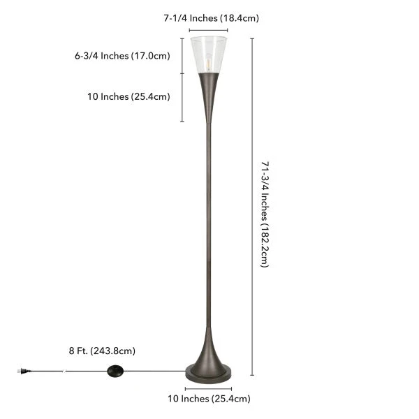 Moura Torchiere Floor Lamp With Glass Shade In Aged Steel/Seeded 6 Moura Torchiere Floor Lamp With Glass Shade In Aged Steel/Seeded - Image 6