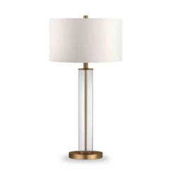 Harlow 29" Tall Table Lamp With Fabric Shade In Clear Glass/Brass/White