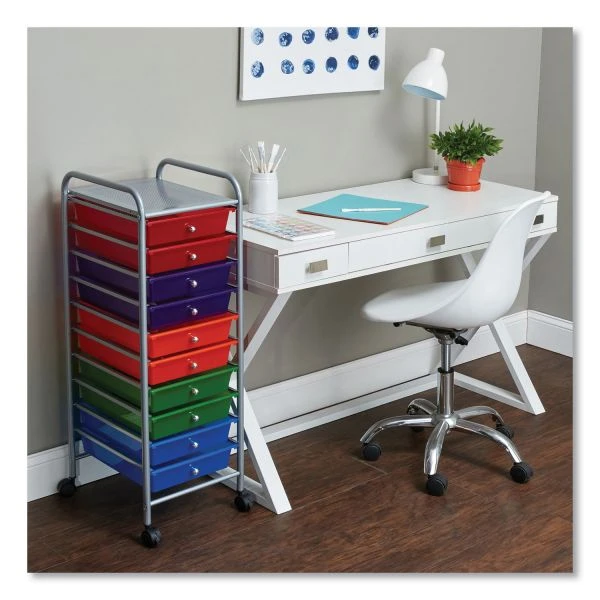 Advantus Portable Drawer Organizer, Metal, 1 Shelf, 10 Drawers, 13" X 15.38" X 37.75", Matte Gray/Assorted 4 Advantus Portable Drawer Organizer, Metal, 1 Shelf, 10 Drawers, 13" X 15.38" X 37.75", Matte Gray/Assorted - Image 4