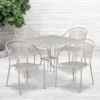 Oia Commercial Grade 35.5" Square Light Gray Indoor-Outdoor Steel Patio Table Set With 4 Round Back Chairs