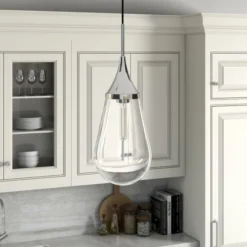 Ambrose 8.63" Wide Pendant With Glass Shade In Polished Nickel/Clear -office furniture sale ab890183f7bd7617c4bf650de624b6eee8