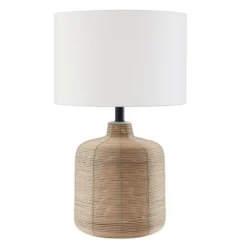 Jolina 20.5" Tall Petite/Rattan Table Lamp With Fabric Shade In Natural Rattan/White