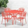 Oia Commercial Grade 35.5" Square Coral Indoor-Outdoor Steel Patio Table Set With 4 Round Back Chairs