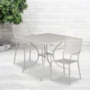 Oia Commercial Grade 35.5" Square Light Gray Indoor-Outdoor Steel Patio Table Set With 2 Square Back Chairs