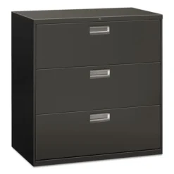 HON 600 Series Three-Drawer Lateral File, Letter/Legal/A4, 42w X 18d, Charcoal