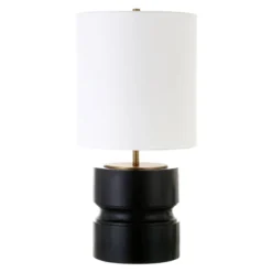 Pax 27" Tall Table Lamp With Fabric Shade In Matte Black/Brass
