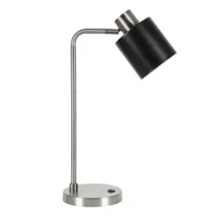 Thew 20.75" Tall Table Lamp With Metal Shade In Nickel/Black