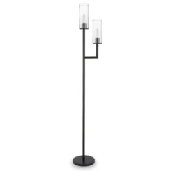 Basso 2-Light Torchiere Floor Lamp With Glass Shade In Blackened Bronze/Clear