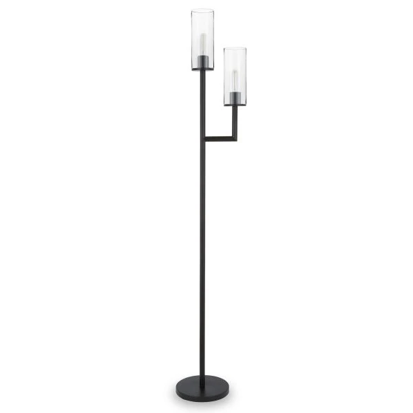Basso 2-Light Torchiere Floor Lamp With Glass Shade In Blackened Bronze/Clear 1 Basso 2-Light Torchiere Floor Lamp With Glass Shade In Blackened Bronze/Clear