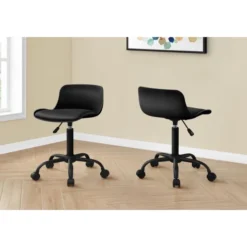 Monarch Specialties Office Chair, Adjustable Height, Swivel, Ergonomic, Computer Desk, Work, Juvenile, Black Leather Look, White Metal, Contemporary, Modern