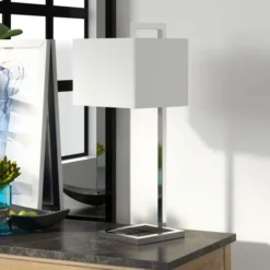 Grayson 26" Tall Table Lamp With Fabric Shade In Polished Nickel/White -office furniture sale ad3f3cc8e9bab30f2f65d866cdda4ba6b8